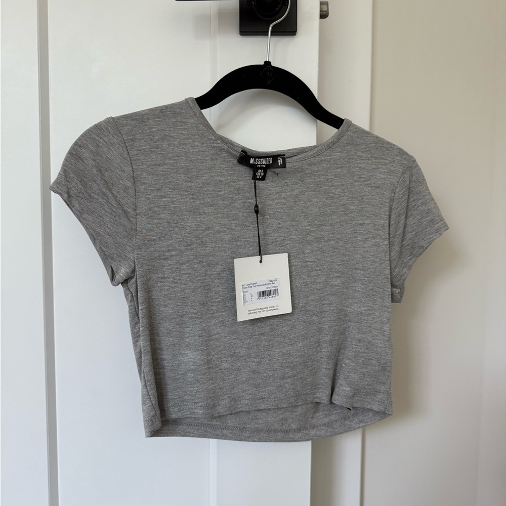 Missguided Gray Fitted Crop Cap Sleeve Top
